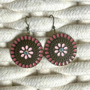 Pink & Bronze Flower Boho Earrings